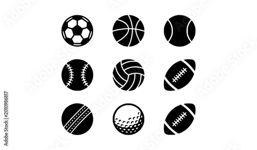 Konstfotografi Sports balls icon set with football basketball tennis baseball and volleyball ve