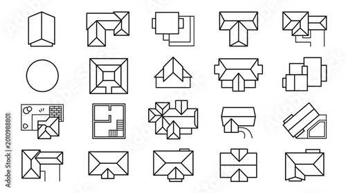 Quadro su tela Collection of top view architectural roof designs and blueprints.