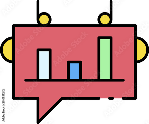 Business Growth and Financial Success Illustrated by a Red Chat Bubble with a Colorful Bar Chart
