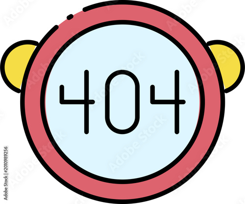Modern flat graphic illustrating a 404 error message, symbolizing a 'page not found' status. Ideal for web interfaces, application alerts, and digital content
