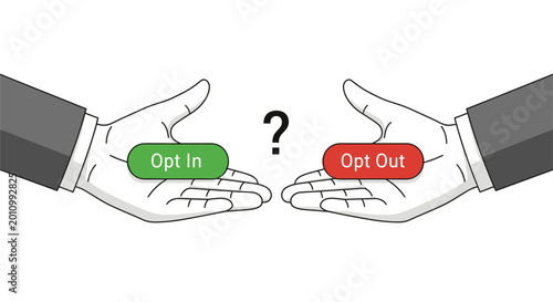 Businessman hands offering Opt In and Opt Out buttons concept.