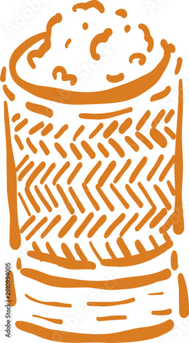 Thai Sticky Rice in Woven Bamboo Basket Illustration - Hand Drawn Vector Line Art