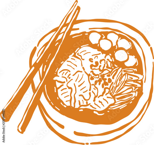 Hand Drawn Thai Boat Noodle Illustration - Guay Tiew Reua Vector Line Art