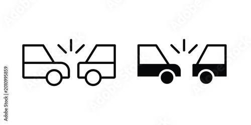 Canvastavla Rear end collision icon thin line and black silhouette flat style