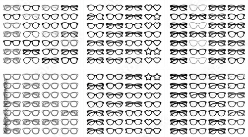 Fotografía Black Silhouette and Outline Sunglasses and Eyeglasses Collection Set with Vario