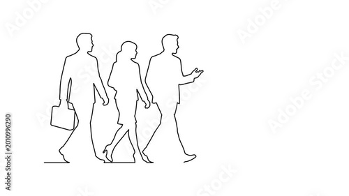 business people walking continuous one line drawing office workers motion graphic video on white background