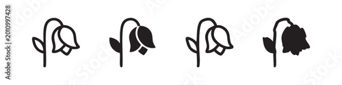 Valokuva Wilting flower icon set with outline and solid hand-drawn styles