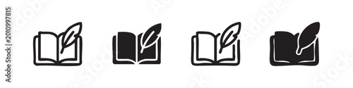 Εκτύπωση καμβά Literature Writing Book and Quill Pen Education Icon Set