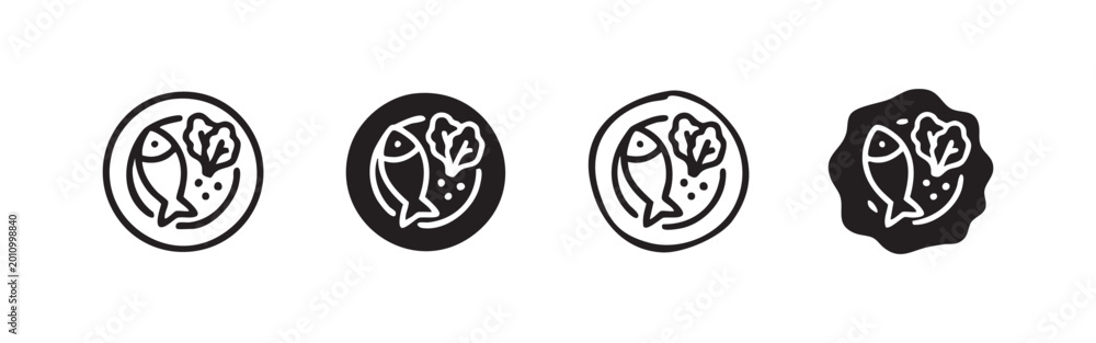 Obraz premium Fish Meal on Plate Icon Set - Healthy Seafood Illustrations