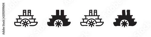 Tableau sur toile Set of black paddle steamer boat icons