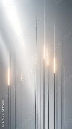 Abstract background with glowing vertical lines and rays of light on gray gradient