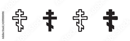 фотографія Four hand-drawn Orthodox Christian cross icons, with variations in fill and outl