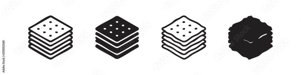 Ταπετσαρία Stack of Crackers or Biscuits Icon Set - Line, Solid, and Hand-Drawn Styles