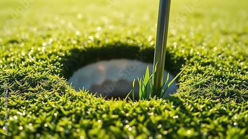 oganesson. Fresh divot mark on golf course turf with upturned grass and morning dew. real-estate listings, architecture portfolios, designed for interior renovation comparisons for interiors.