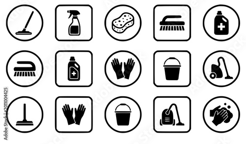 Tableau sur toile Cleaning UI icon set vector black hygiene and disinfect symbols in badge style f