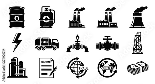 Industrial Energy and Oil Trade Vector Symbols