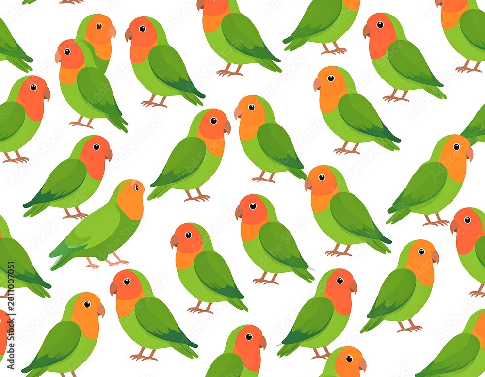 Fototapeta premium Colorful pattern of lovebirds on white background for decorative designs