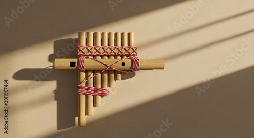 Traditional handmade bamboo panpipe instrument.