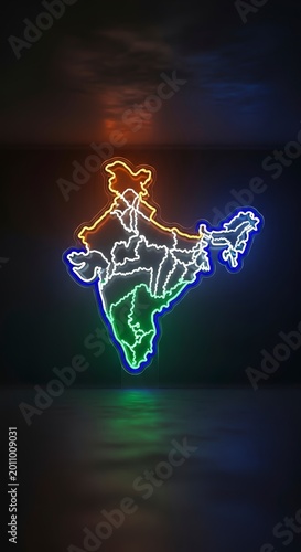 Neon India Map Light Installation Night.