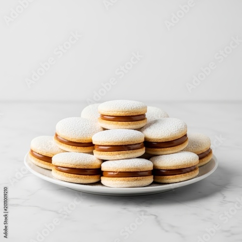 Delicious macarons on white plate.