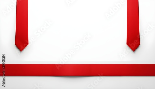Red Ribbon Layout With Horizontal Band And Vertical Tails Decorative Silk Frame Isolated On White Background Border Decor