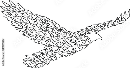 Foto Majestic flying eagle vector illustration, abstract bird silhouette composed of