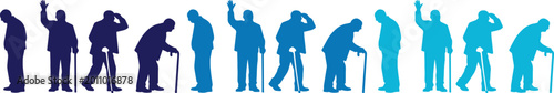Photography Aging Process Vector Illustration, Elderly People Silhouettes, Human Life Cycle