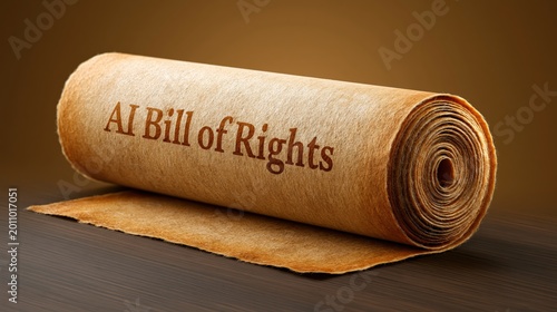 Old parchment scroll featuring the title ai bill of rights representing regulation for technology ethics and digital policy