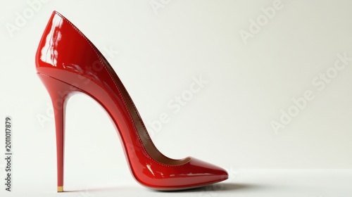 Elegant glossy red high heel stiletto shoe isolated on white background for fashion concept