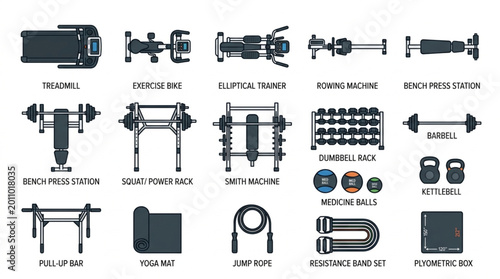 Photos Collection of Gym Equipment and Fitness Accessories for Workout.