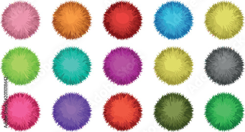 Schilderij op canvas Set of Colorful Fluffy Fur Ball Pom Poms for Craft Projects Fashion Accessories
