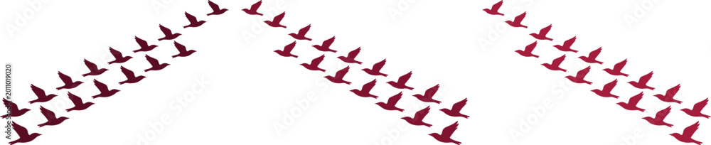 Fototapeta premium Minimalist flying birds vector illustration, a flock of abstract red birds in flight, dynamic animal migration pattern, freedom and movement concept
