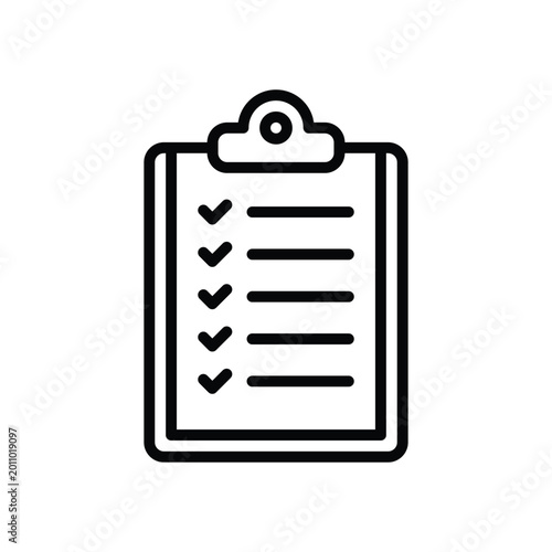 Checklist clipboard outline icon for tasks, planning, organization, and productivity management