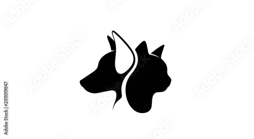 Silhouette of a dog and cat heads facing opposite directions.