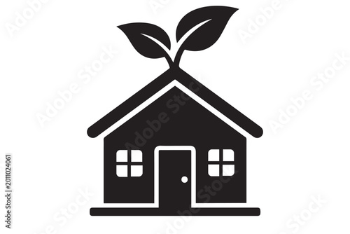 Eco Friendly House Icon with Leaf Symbol for Green Energy Sustainable Home Design