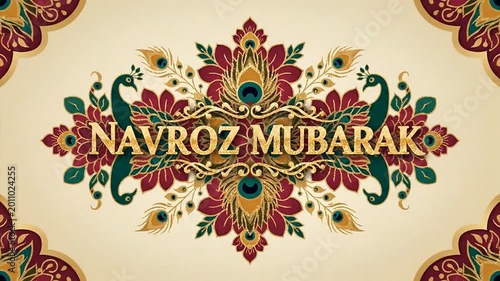 Navroz Mubarak Celebration with Ornate Peacock and Floral Design.