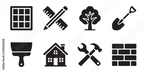 Construction Architecture Icon Set with Tools Building Symbols for Repair Maintenance Design
