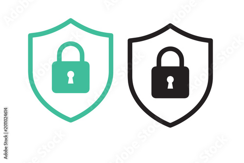 Shield Lock Icon Set with Flat Security Symbols for Data Protection Privacy Interface Design