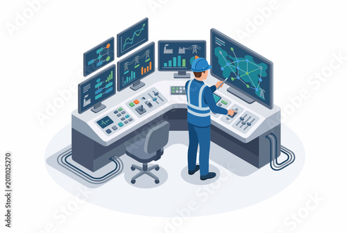 Female Engineer Monitoring Industrial Power Station Control Room