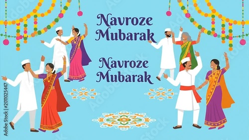 Navroze Mubarak Celebration with Dancing People and Festive Decorations.