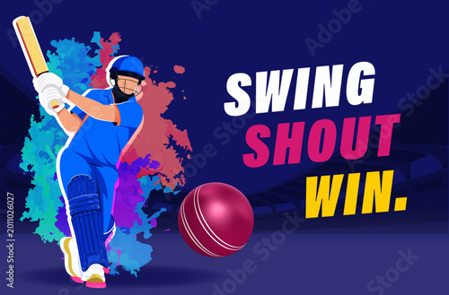 Quadro su tela Cricket Championship Banner With Professional Player Action And Motivational Typ