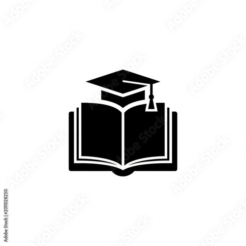 Graduation Cap and Book Icon for Education and Study