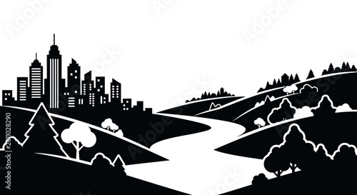 Photos Cityscape, river, landscape, silhouette, black and white, urban, illustration, E