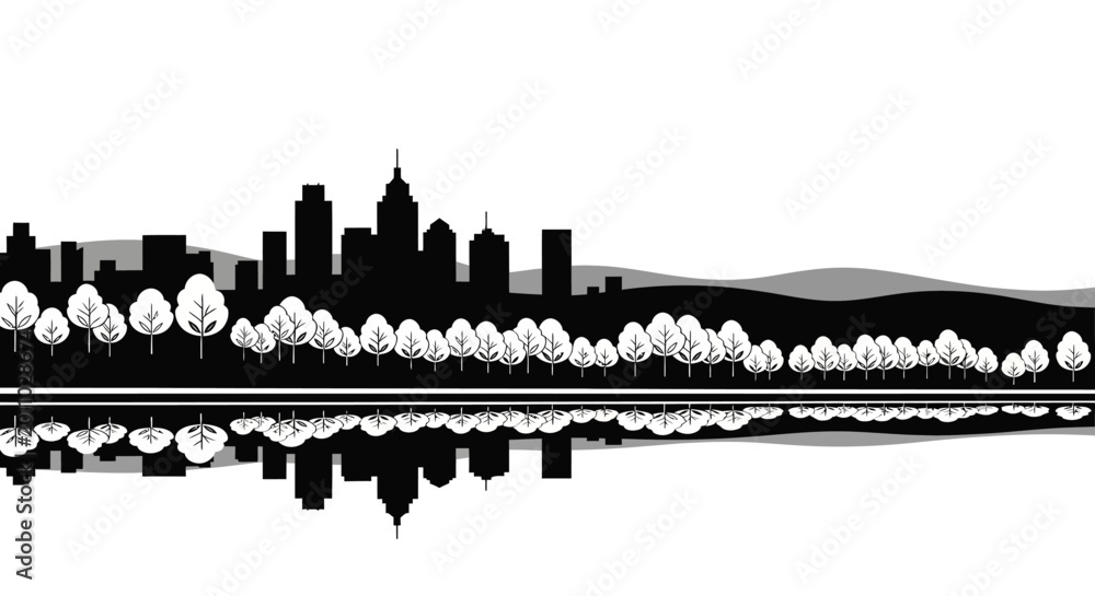 Obraz premium City skyline, urban landscape, black silhouette, cityscape illustration, vector graphic isolated on White Background Editable EPS