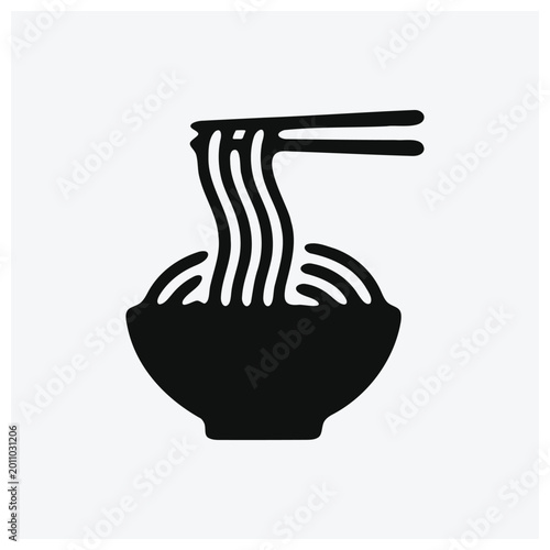 Minimal silhouette illustration of ramen noodles being lifted out of a bowl