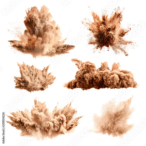 Professional Set of Brown Paint or Dust Explosions on Transparent Background for Creative Design Projects