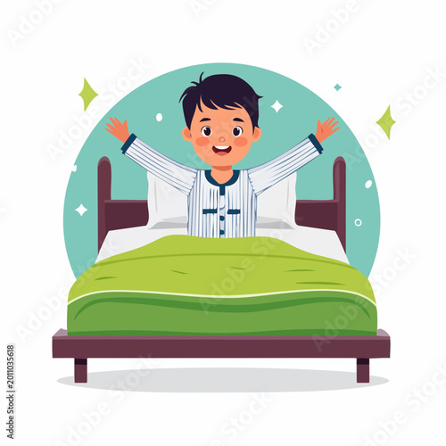 Boy Waking Up in Bed