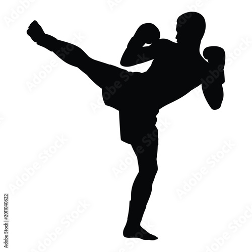 Kickboxing Training Powerful Combat Fitness Vector, Silhouette, Illustration