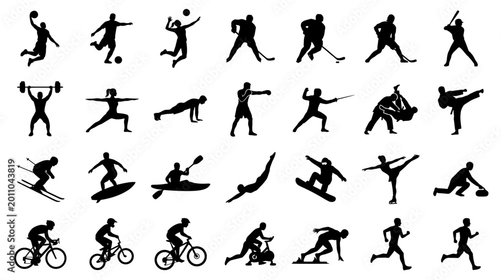 Fototapeta premium Collection of various professional sports silhouettes in vector illustration