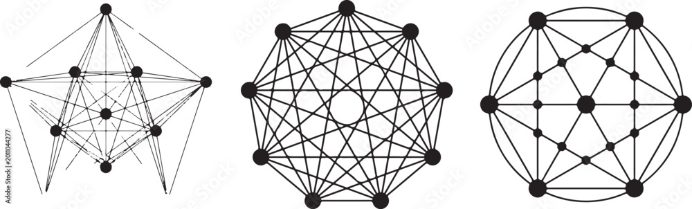 Fototapeta premium Geometric network, molecular structure, atom bond, chemistry diagrams, 3D models
